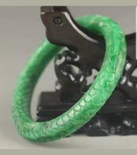 Load image into Gallery viewer, 56/57/58mm Certified Natural Green Jadeite Emerald A Jade HandCarved Double Dragons Round Bracelet Bangle A-89