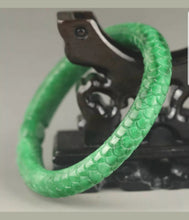 Load image into Gallery viewer, 56/57/58mm Certified Natural Green Jadeite Emerald A Jade HandCarved Double Dragons Round Bracelet Bangle A-89