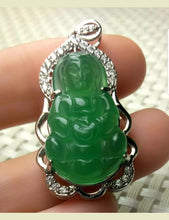 Load image into Gallery viewer, 10% OFF- Certified Natural Jadeite Emerald A Jade Handcrafted Guanyin 925 Sterling Silver Pendant
