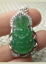 Load image into Gallery viewer, 10% OFF- Certified Natural Jadeite Emerald A Jade Handcrafted Guanyin 925 Sterling Silver Pendant