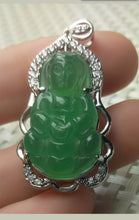 Load image into Gallery viewer, 10% OFF- Certified Natural Jadeite Emerald A Jade Handcrafted Guanyin 925 Sterling Silver Pendant