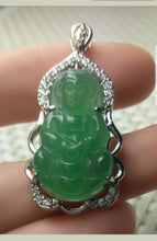 Load image into Gallery viewer, 10% OFF- Certified Natural Jadeite Emerald A Jade Handcrafted Guanyin 925 Sterling Silver Pendant