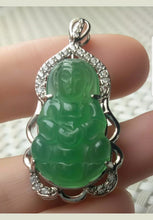 Load image into Gallery viewer, 10% OFF- Certified Natural Jadeite Emerald A Jade Handcrafted Guanyin 925 Sterling Silver Pendant