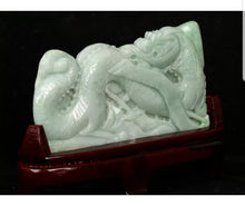 Load image into Gallery viewer, 7in L- Certified Natural "Grade A" Jadeite Emerald Jade HandCarved Dragon 龙 r19882261 Statue Sculpture Lucky Gift