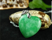 Load image into Gallery viewer, 10% OFF- Certified Natural Jadeite Emerald A Jade Handcrafted Heart Pendant-Silver Necklace