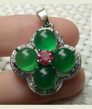 Load image into Gallery viewer, 10% OFF- Certified Natural Jadeite Emerald A Jade Handcrafted Flower Pendant-Silver Necklace