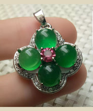 Load image into Gallery viewer, 10% OFF- Certified Natural Jadeite Emerald A Jade Handcrafted Flower Pendant-Silver Necklace