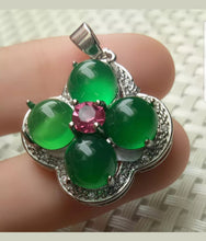 Load image into Gallery viewer, 10% OFF- Certified Natural Jadeite Emerald A Jade Handcrafted Flower Pendant-Silver Necklace