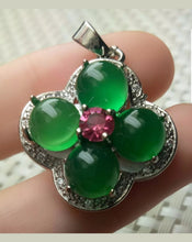 Load image into Gallery viewer, 10% OFF- Certified Natural Jadeite Emerald A Jade Handcrafted Flower Pendant-Silver Necklace