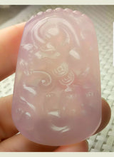 Load image into Gallery viewer, 10% OFF- Certified Natural Lavender Jadeite Emerald A Jade Handcrafted Dragon Pixiu Coins Pendant A0331