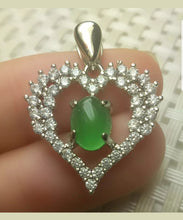 Load image into Gallery viewer, 10% OFF- Certified Natural Jadeite Emerald A*Jade Handcrafted Heart Pendant-925 Sterling Silver Necklace