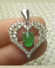 Load image into Gallery viewer, 10% OFF- Certified Natural Jadeite Emerald A*Jade Handcrafted Heart Pendant-925 Sterling Silver Necklace