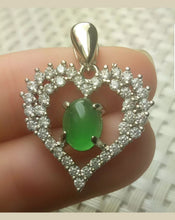 Load image into Gallery viewer, 10% OFF- Certified Natural Jadeite Emerald A*Jade Handcrafted Heart Pendant-925 Sterling Silver Necklace
