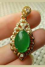 Load image into Gallery viewer, 10% OFF- Certified Natural Jadeite Emerald A*Jade Handcrafted Oval Pendant-GP 925 Sterling Silver Necklace