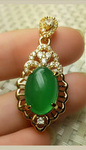 Load image into Gallery viewer, 10% OFF- Certified Natural Jadeite Emerald A*Jade Handcrafted Oval Pendant-GP 925 Sterling Silver Necklace