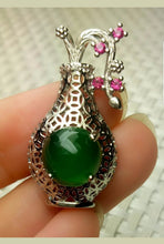 Load image into Gallery viewer, 10% OFF- Certified Natural Jadeite Emerald A*Jade Handcrafted Coin Vase Pendant-925 Sterling Silver Necklace