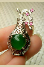 Load image into Gallery viewer, 10% OFF- Certified Natural Jadeite Emerald A*Jade Handcrafted Coin Vase Pendant-925 Sterling Silver Necklace