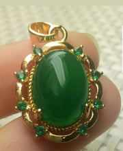 Load image into Gallery viewer, Certified Natural Emerald A*Jade Handcrafted Oval Jade Pendant-Rose Gold 925 Sterling Silver