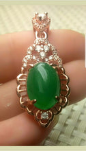 Load image into Gallery viewer, 10% OFF- Certified Natural Jadeite Emerald A*Jade Handcrafted Oval Pendant-Rose GP 925 Sterling Silver Necklace