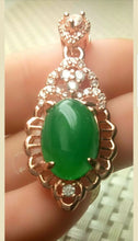 Load image into Gallery viewer, 10% OFF- Certified Natural Jadeite Emerald A*Jade Handcrafted Oval Pendant-Rose GP 925 Sterling Silver Necklace