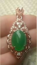 Load image into Gallery viewer, 10% OFF- Certified Natural Jadeite Emerald A*Jade Handcrafted Oval Pendant-Rose GP 925 Sterling Silver Necklace