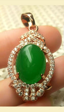Load image into Gallery viewer, 10% OFF- Certified Natural Jadeite Emerald A*Jade Handcrafted Oval Pendant-Rose GP 925 Sterling Silver Necklace