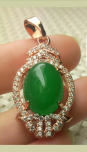 Load image into Gallery viewer, 10% OFF- Certified Natural Jadeite Emerald A*Jade Handcrafted Oval Pendant-Rose GP 925 Sterling Silver Necklace