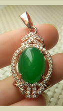 Load image into Gallery viewer, 10% OFF- Certified Natural Jadeite Emerald A*Jade Handcrafted Oval Pendant-Rose GP 925 Sterling Silver Necklace