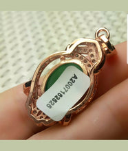 Load image into Gallery viewer, 10% OFF- Certified Natural Jadeite Emerald A*Jade Handcrafted Oval Pendant-Rose GP 925 Sterling Silver Necklace
