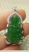 Load image into Gallery viewer, 10% OFF- Certified Natural Jadeite Emerald A Jade Handcrafted Guanyin 925 Sterling Silver Pendant
