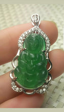 Load image into Gallery viewer, 10% OFF- Certified Natural Jadeite Emerald A Jade Handcrafted Guanyin 925 Sterling Silver Pendant