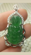 Load image into Gallery viewer, 10% OFF- Certified Natural Jadeite Emerald A Jade Handcrafted Guanyin 925 Sterling Silver Pendant