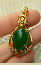 Load image into Gallery viewer, 10% OFF- Certified Natural Jadeite Emerald A*Jade Handcrafted Oval Pendant-GP 925 Sterling Silver Necklace