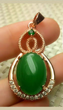Load image into Gallery viewer, 10% OFF- Certified Natural Jadeite Emerald A*Jade Handcrafted Oval Gourd Pendant-Rose GP 925 Sterling Silver Necklace