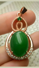 Load image into Gallery viewer, 10% OFF- Certified Natural Jadeite Emerald A*Jade Handcrafted Oval Gourd Pendant-Rose GP 925 Sterling Silver Necklace