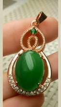 Load image into Gallery viewer, 10% OFF- Certified Natural Jadeite Emerald A*Jade Handcrafted Oval Gourd Pendant-Rose GP 925 Sterling Silver Necklace