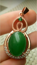 Load image into Gallery viewer, 10% OFF- Certified Natural Jadeite Emerald A*Jade Handcrafted Oval Gourd Pendant-Rose GP 925 Sterling Silver Necklace