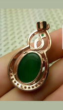 Load image into Gallery viewer, 10% OFF- Certified Natural Jadeite Emerald A*Jade Handcrafted Oval Gourd Pendant-Rose GP 925 Sterling Silver Necklace