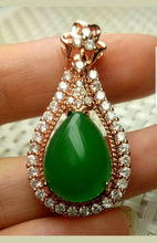 Load image into Gallery viewer, 10% OFF- Certified Natural Jadeite Emerald A*Jade Handcrafted Drop Pendant-Rose GP 925 Sterling Silver Necklace