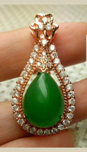 Load image into Gallery viewer, 10% OFF- Certified Natural Jadeite Emerald A*Jade Handcrafted Drop Pendant-Rose GP 925 Sterling Silver Necklace