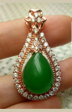 Load image into Gallery viewer, 10% OFF- Certified Natural Jadeite Emerald A*Jade Handcrafted Drop Pendant-Rose GP 925 Sterling Silver Necklace