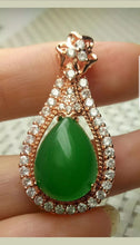 Load image into Gallery viewer, 10% OFF- Certified Natural Jadeite Emerald A*Jade Handcrafted Drop Pendant-Rose GP 925 Sterling Silver Necklace
