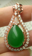 Load image into Gallery viewer, 10% OFF- Certified Natural Jadeite Emerald A*Jade Handcrafted Drop Pendant-Rose GP 925 Sterling Silver Necklace