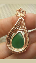 Load image into Gallery viewer, 10% OFF- Certified Natural Jadeite Emerald A*Jade Handcrafted Drop Pendant-Rose GP 925 Sterling Silver Necklace