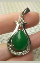 Load image into Gallery viewer, 10% OFF- Certified Natural Jadeite Emerald A Jade Handcrafted Drop 925 Sterling Silver Pendant