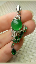 Load image into Gallery viewer, 10% OFF- Certified Natural Jadeite Emerald A Jade Handcrafted Beautiful Phoenix 925 Sterling Silver Pendant