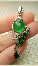 Load image into Gallery viewer, 10% OFF- Certified Natural Jadeite Emerald A Jade Handcrafted Beautiful Phoenix 925 Sterling Silver Pendant