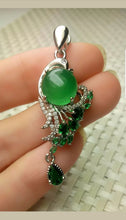 Load image into Gallery viewer, 10% OFF- Certified Natural Jadeite Emerald A Jade Handcrafted Beautiful Phoenix 925 Sterling Silver Pendant