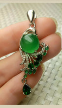 Load image into Gallery viewer, 10% OFF- Certified Natural Jadeite Emerald A Jade Handcrafted Beautiful Phoenix 925 Sterling Silver Pendant