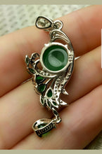 Load image into Gallery viewer, 10% OFF- Certified Natural Jadeite Emerald A Jade Handcrafted Beautiful Phoenix 925 Sterling Silver Pendant